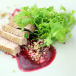 Home smoked duck breast with quinoa and plum